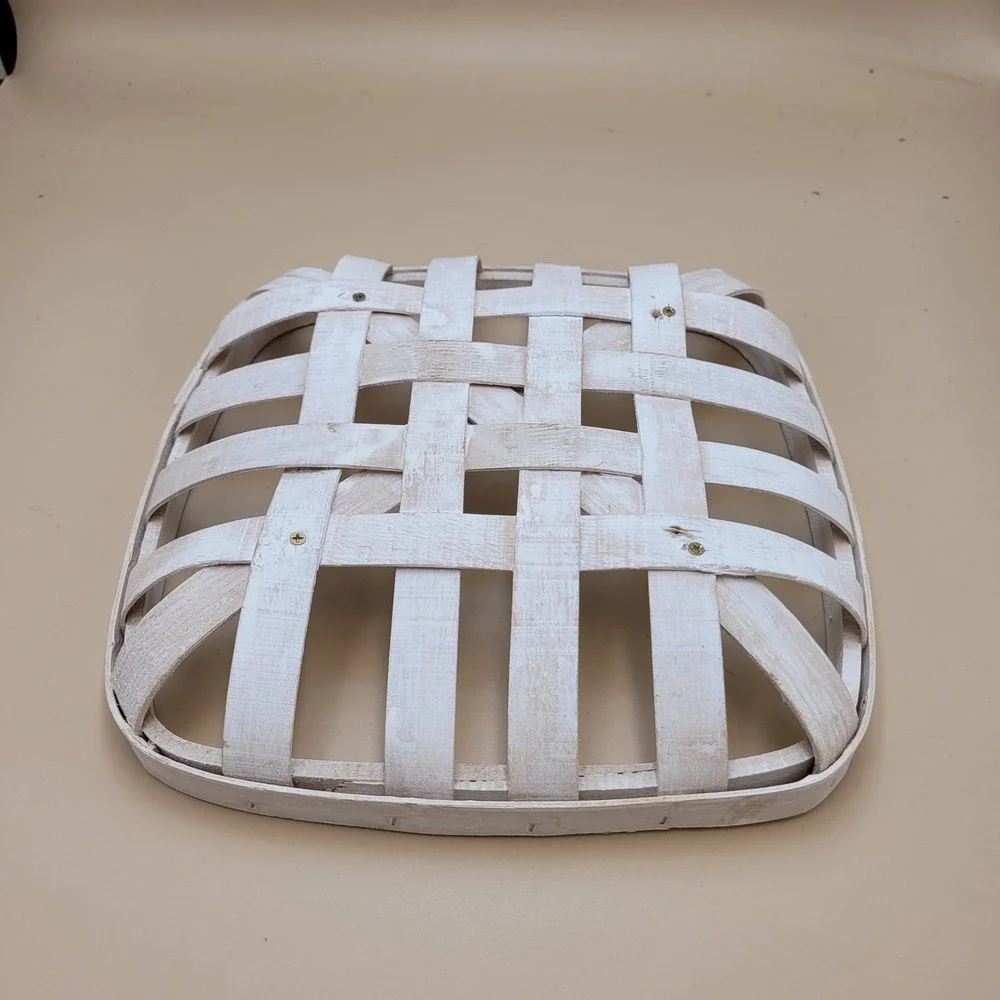 Rustic White Tobacco Basket Square Farmhouse Decorative Tray 10x10 primative